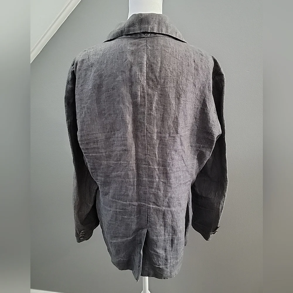 EILEEN FISHER Womens sz 14 Charcoal Gray Italian Linen Blend Blazer Jacket - Picture 4 of 6